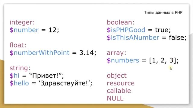 Основы разработки на PHP. Переменные, типы данных, типизация