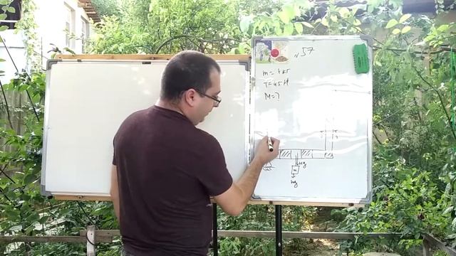 Однородный стержень приведён в равновесие телом массой m = 4 кг и нитями, как показано на рисунке. смотреть онлайн