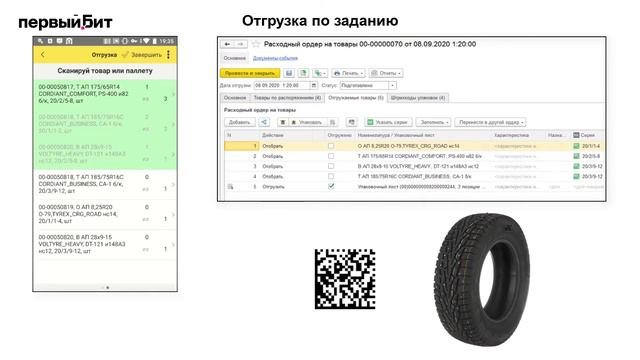 Маркировка шин. Отгрузка по заданию (реализация шин клиентам)