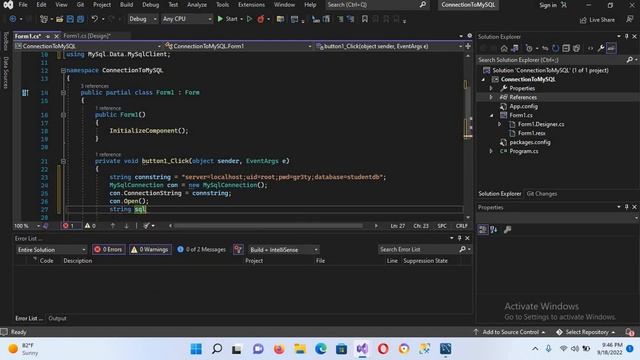 CONNECTION TO MYSQL IN VISUAL STUDIO 2022 - Connect to MySQL Workbench database in C#