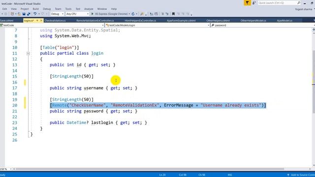 Remote Attribute validation with multiple fields in mvc | Hindi смотреть онлайн
