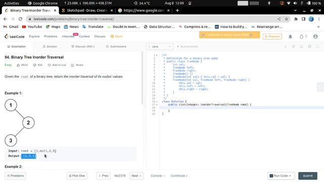 Leetcode Problem 94. Binary Tree Inorder Traversal. Easy Java Solution.