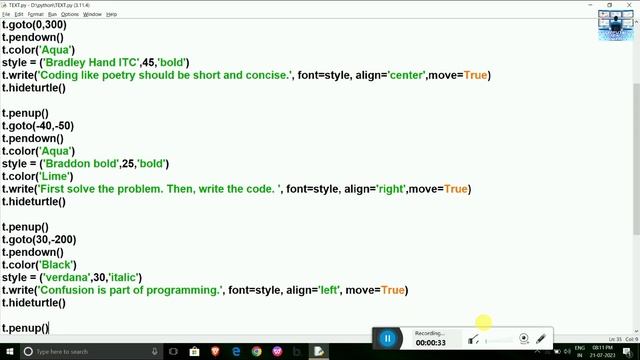 How to write text in python turtle graphics | Text in python graphics programming | Learn python