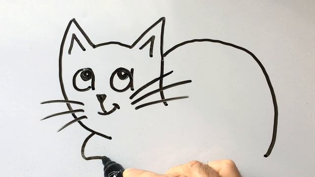How to Turn Words Cat into a Cartoon - Drawing on Whiteboard Step by Step