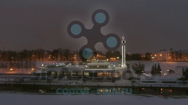 Ярославль. Речной вокзал ночью. Центр, зима. Аэросъемка. (4) смотреть онлайн