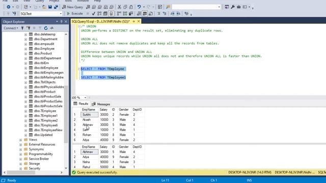 Difference between UNION and UNION ALL in SQL Server