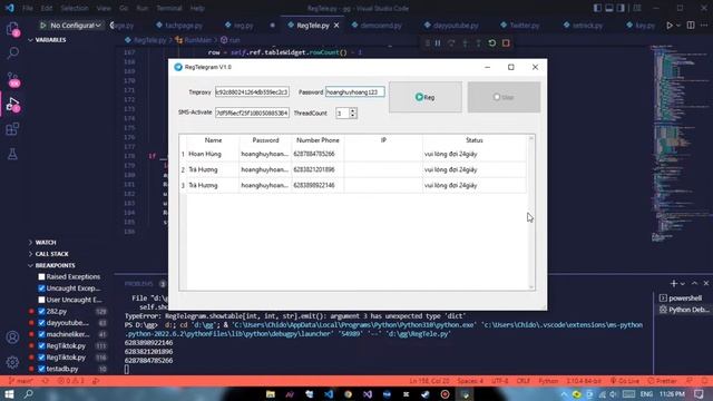 [Demo] Tool Reg Telegram sử sụng telethon #cbtool #telegram #regtelegram #tool #python #pyqt смотреть онлайн