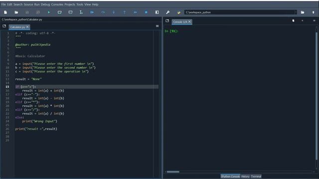 Python Conditional Expression (How to use If/elif/else with calculator example).Pulkit Pedia!