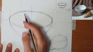 Видеоурок. Построение натюрморта. ГРизайль. Часть 1.