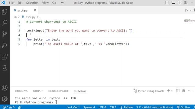 Python program to find ASCII value of text | learn simple python programs in tamil