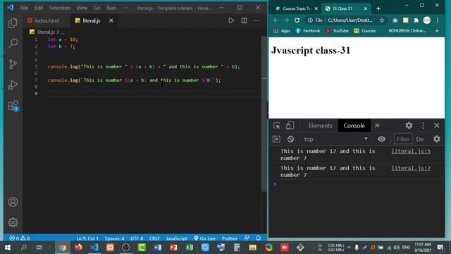 Javascript template literals es6 || Modern Javascript || Class-31