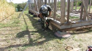 Обшивка каркаса хозблока-сарая с жилой комнатой. Часть 1. Монтаж обрешетки.