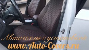 Чехлы Ауди А4 Б8. Чехлы из Экокожи Ромб цвет Шоколад. Установка чехлов с прошивкой.