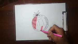 Bolalar uchun anor mevasi rasmini chizish | Drawing pomegranate fruit for children