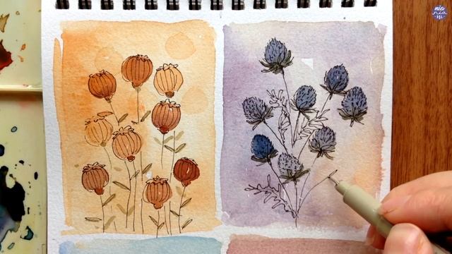 Vintage Plant Doodles with Watercolors смотреть онлайн