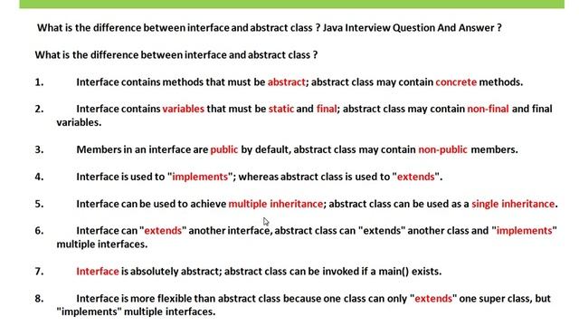Interface And Abstract Class in Java   8 Differences