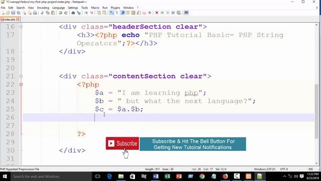 PHP string operators - php tutorial for beginners