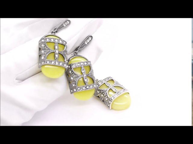 Комплект серьги и подвеска с желтым янтарём черненое серебро стразы ювелирная бижутерия  2745