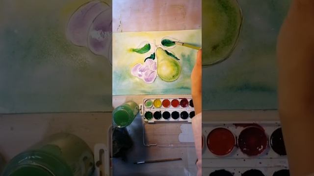 Груша со сливами в акварели смотреть онлайн