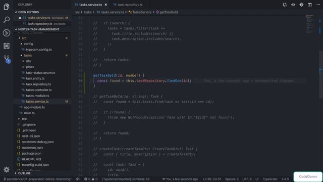 Lecture 35. Persistence Getting a Task by ID | NodeJS Framework | Scalable API| Master NestJS (2021