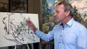 МАСТЕР-КЛАСС. Карельский пейзаж.Часть 1.Рисунок под живопись.Холст, уголь, тушь.