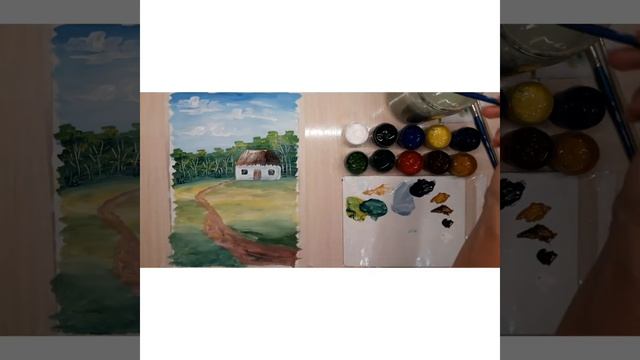 #Рисуемдеревню Рисуем летний пейзаж ? Как нарисовать деревню? How to draw summer in the village) смотреть онлайн