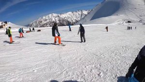 Домбай 2019. Обучение сноуборду. Февральский кепм, день 3й