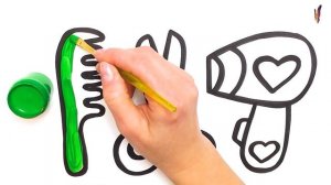 Раскраска Набор Парикмахера / Как нарисовать Фен Ножницы Расческу / Раскраски Малышам