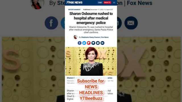 Sharon Osbourne rushed to hospital after medical emergency: police