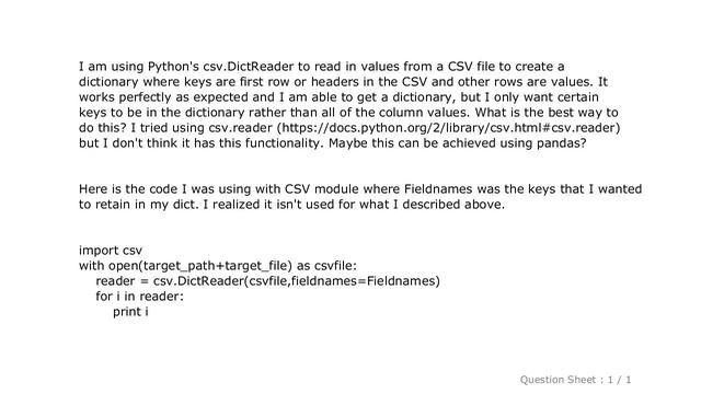 Pandas : python csv to dictionary using csv or pandas module