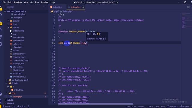 PHP - Exercises, Practice, Solution 11 largest integer value