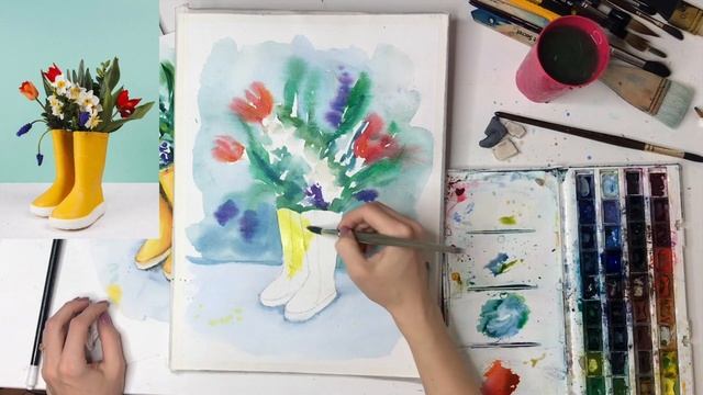Рисуем необычный букет акварелью // Первый урок марафона Путешествие в весну смотреть онлайн
