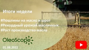 Итоги недели. Прогнозы рекордного урожая, увеличение пошлин на масло и шрот, рост производства масла