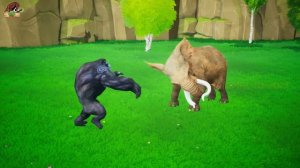 Giant Bull Attacks Saber Tooth Tiger to Save Cow Cartoon Rescued By Zombie Mammoth Elephant