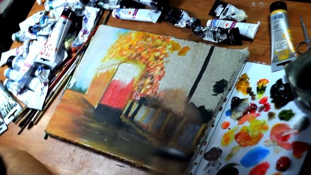 [DAY1] ИЗГОТАВЛИВАЕМ ХОЛСТ И РИСУЕМ ЗОЛОТУЮ ОСЕНЬ/ACRYLIC /DRAWING/ SPEEDART смотреть онлайн