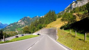 Driving through Kandersteg, summer driving in Switzerland from Kandersteg to Frutigen