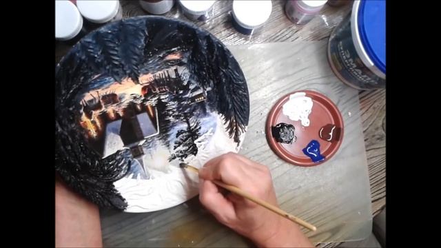Новогодний декупаж тарелки. Техника Терра. Diy. смотреть онлайн