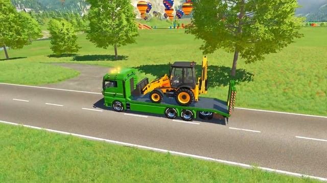 TRANSPORTING MERCEDES MINI BUS, JCB LOADER, FORD POLICE, MERCEDES FIRE TRUCK TO GARAGE | FS22