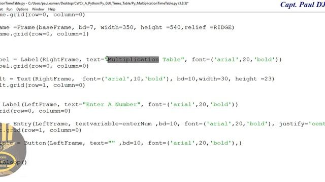 How to Create a Multiplication Times Table with For loop and Error Handler in Python.