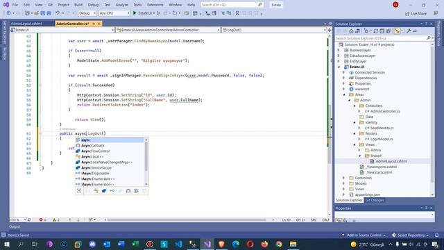 .Net Core 5.0 ile Emlak Sitesi - Admin Paneli Identity LogOut İşlemi