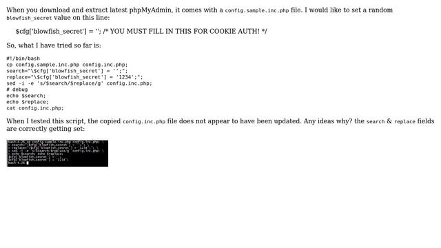 Unix & Linux: Update Phpmyadmin Config.inc.php File In Bash