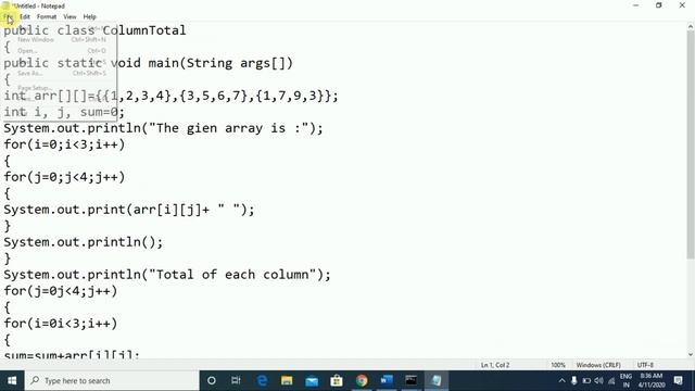 Sum Of Each Column | Column wise Sum in a Multi Dimensional Array in Java