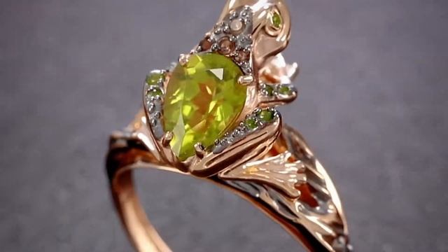 КОЛЬЦО ЛЯГУШКА ИЗ КРАСНОГО ЗОЛОТА С ХРИЗОЛИТОМ КВАРЦЕМ И ХРОМДИОПСИДОМ! смотреть онлайн