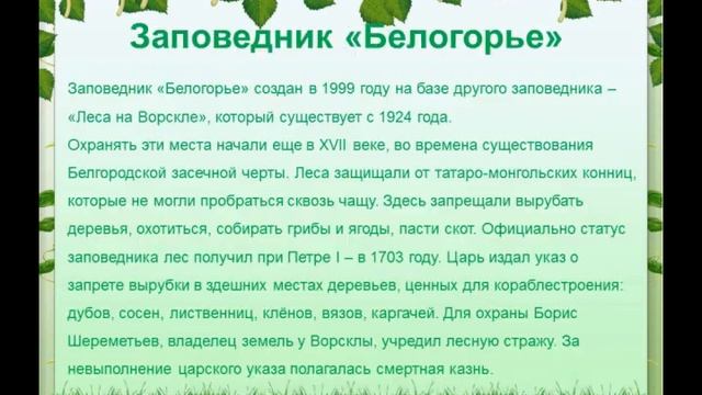 «Заповедники родного Белогорья»- познавательный час ко Дню заповедников и национальных парков. смотреть онлайн