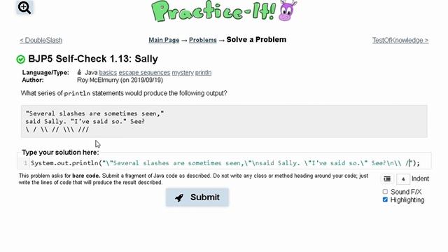 Java Practice-it Introduction to Java Programming | Self-Check 1.13 Sally смотреть онлайн