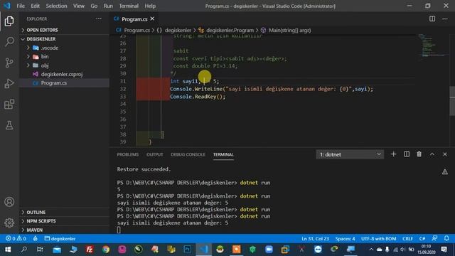 #02 - VSCode İle C# (CSharp) Programlamaya Giriş: Değişkenler ve Sabitler