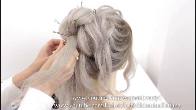 Свадебная прическа на средние и длинные волосы. Высокий пучок. смотреть онлайн