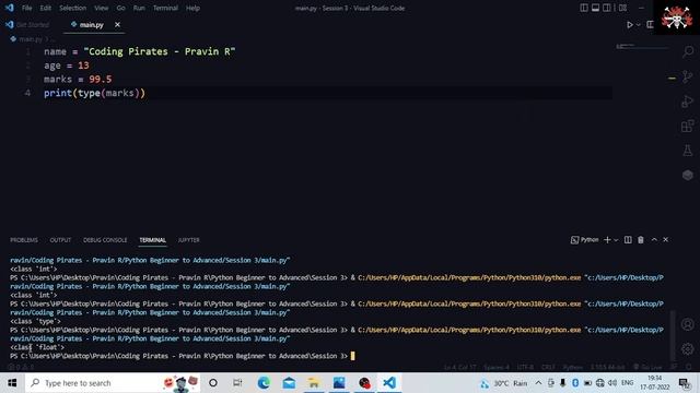 Session 3 - Variables and DataTypes | Python Beginner To Advanced #python #pythonvariableanddatatyp