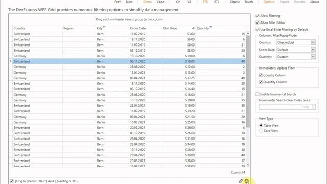 DevExpress WPF DataGrid Demo смотреть онлайн