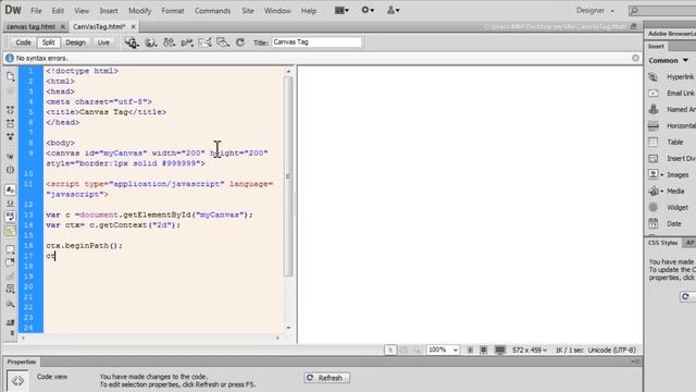 Dreamweaver tutorial:The HTML 5 Canvas Tag